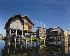 Stilted houses in village on Inle lake, Myanmar, Asia