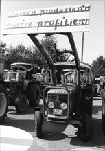 Farmers marched with their tractors to a protest in Aachen on 17.9.1974 to demonstrate against low