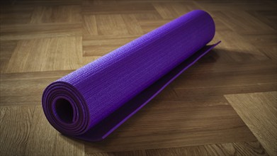 Yoga background banner, panoramic image of yoga mat on wooden floor