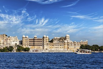 India luxury tourism concept background, Udaipur City Palace from Lake Pichola. Udaipur, Rajasthan,