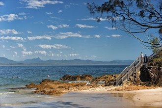 Stairs and viewpoint, travel, holiday, sea, beach, Pacific, ocean, on the beach of Byron bay,