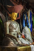 Hemis, India, September 4, 2011: Sakyamuni Buddha statue in Hemis gompa (Tibetan Buddhist