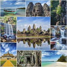 Collage of Cambodia travel images of tourist landmarks