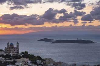 View from Ano Syros to the houses of Ermoupoli with the Anastasi Church or Church of the