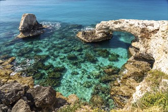 The natural rock bridge Love Bridge near Agia Napa, Cyprus, Europe