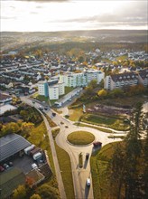 Aerial view of Wimberg with roundabout in autumn, Calw, Black Forest, Germany, Europe