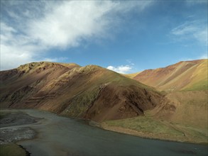 Mountain landscape and river in the highlands of Tibet, China, Asia