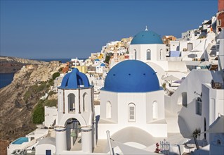 White churches with blue dome, Agios Spiridonas, St Spyridon, and Church of Anastasis,