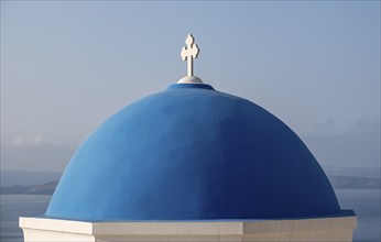 Blue dome of Church of Agios Nikolaos, Ia, Oia, Santorini, Greece, Europe