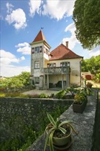 Klingenstein Castle, historical building, architecture, garden, balcony, clouds, castle in the