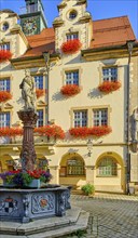 Historic Town Hall and Market Fountain Sigmaringen, Baden-Württemberg, Germany, Europe