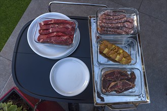 Various meats prepared for grilling, Bavaria, Germany, Europe