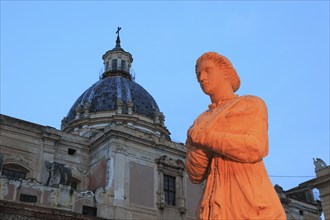 In the old town of Palermo, in Piazza P, Sicily, Italy Retoria, fountain figure of the Fontana