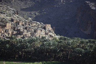 Abandoned houses of the historic settlement of Ghul at Jebel Shams, Oman, Asia