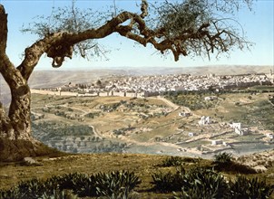 View from Mount Scopus, Jerusalem, Holy Land, Israel, c. 1890, Historic, digitally restored