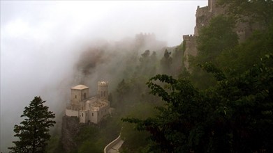 Castello Pepoli, La Torretta, Norman Castle, Slope, Fog, Castle, Erice, Trapani Province, Mountain,