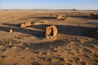 Qasr Al-Farid, 2000-year-old tomb of the Nabataeans, aerial view, Hegra or Madain Salih, AlUla