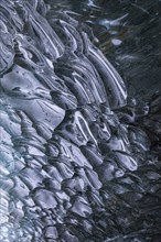 Aquamarine ice combs in Pröng Ice Cave, Sudurland, Iceland, Europe