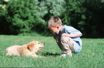 Boy and Mixed Breed Dog, boy and mixed breed dog, mammals, animals, domestic dog, pet, pet, human