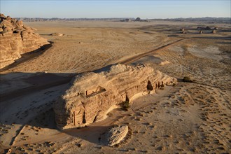 Nabataean Tombs at the Rock Qasr Al-Bint, Blue Hour, Hegra or Mada'in Salih, AlUla Region, Medina