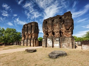 Ancient Royal Palace ruins, tourist landmark. Pollonaruwa, Sri Lanka, Asia