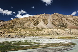 Himalayan landscape in Hiamalayas along Manali-Leh highway. Himachal Pradesh, India, Asia