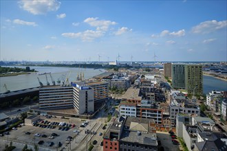 Aerial view of Antwerp city with port crane in cargo terminal. Antwerpen, Belgium. Benelux