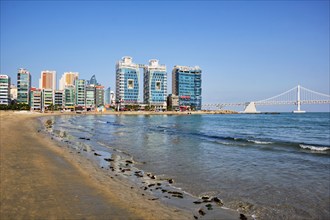 BUSAN, SOUTH KOREA, APRIL 11, 2017: Gwangalli Beach in Busan, a large port city in South Korea