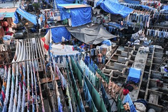 MUMBAI, INDIA, OCTOBER 31, 2019: Dhobi Ghat (Mahalaxmi Dhobi Ghat) is open air laundromat lavoir in