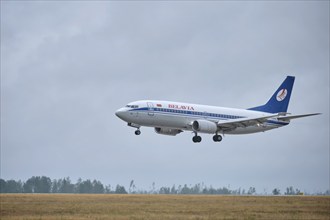 MINSK, BELARUS, JUNE 15, 2018: Belavia belarusian airlines flight Boeing 737-300 plane landing on