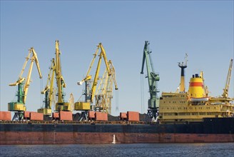 Harbour, harbour cranes, industry in Riga, Latvia, Europe