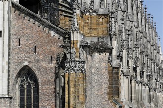 Ulm Cathedral, right west tower side, mythical creatures, stone figures, statues, left south side