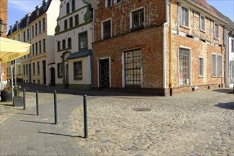 Historic 17th century Baroque gabled houses opposite the brewhouse am Lohberg at the Old Harbour in