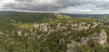 Rocks with strange shapes in the chaos of Montpellier-le-Vieux in the cevennes national park.