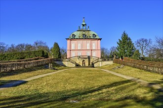 The little pheasant castle in the middle of the pheasantry of the Moritzburg castle park was built