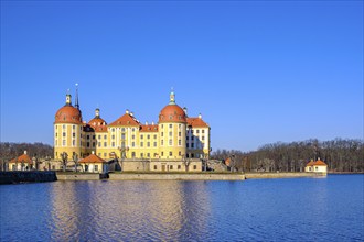 Picturesque view from the south of Moritzburg Castle in Moritzburg near Dresden, Saxony, Germany,