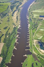 Aerial view of the Elbe south of Havelberg, river, groynes, dyke, flood protection, Saxony-Anhalt,