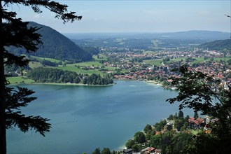 View of the beautiful Schliersee in August, Pre-Alps, Bavaria, Germany, Europe