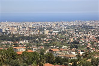 View from Moreale of the populated hinterland of Palermo, Sicily, Italy, Europe