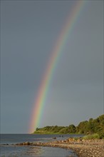 Rainbow over the Baltic Sea, Habernis, Steinberg, Schleswig-Holstein, Germany, Europe