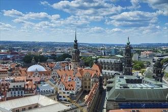 View from the lantern of the Dresden Church of Our Lady, over the Residenzschloss Hofkirche and the