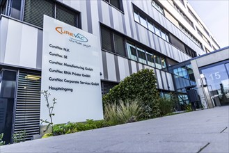 Curevac headquarters with logo, the biopharmaceutical company specialises in the research and