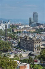 View with Columbus statue of Barcelona, Spain, Europe