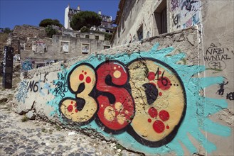 Wall painting, street art, graffiti, Patio Dom Fradique, Alfama neighbourhood, Lisbon, Portugal,