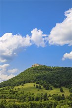 Hohenneuffen Castle, high medieval castle ruins of a large hilltop castle, ruins on the high