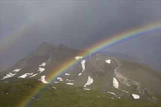 Double rainbow over the Mölltal, Moelltal valley, Hohe Tauern National Park, Carinthia, Kärnten,