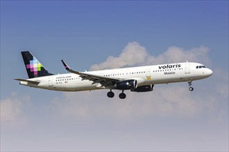 A Volaris Airbus A321 aircraft with the registration XA-VLU at Dallas Fort Worth Airport, USA,