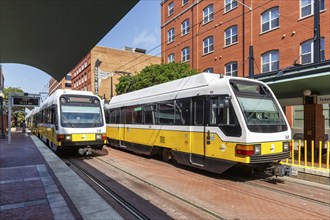 Dallas DART Light Rail local transport at the West End stop in Dallas, USA, North America