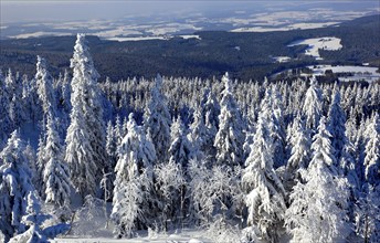 Winter landscape in the Fichtel Mountains, view from the Ochsenkopf, Bayreuth County, Upper