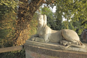 Egyptian Sphinx Sculpture in Schönbusch Park in Aschaffenburg, Lower Franconia, Franconia,